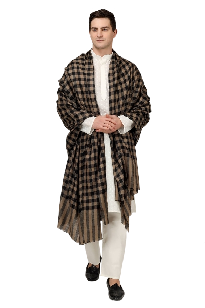 Mens Pashmina big check natural and black design shawl