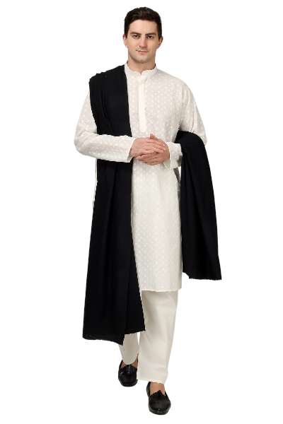Solid Black Pashmina Mens Shawl