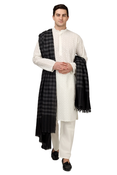 Black and gray Mens Pashmina shawl checked design
