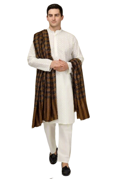 Mens black and Brown Pashmina big check design shaw