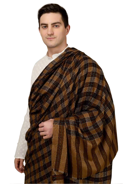 Mens black and Brown Pashmina big check design shaw