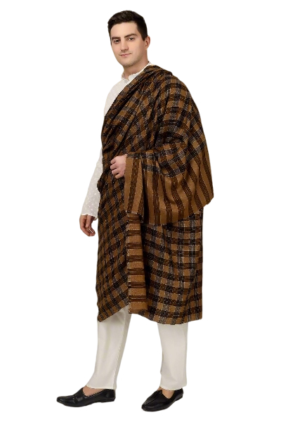 Mens black and Brown Pashmina big check design shaw